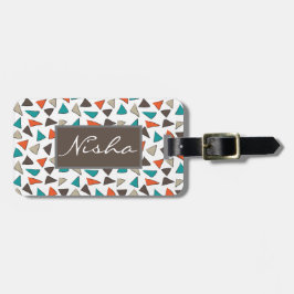 Etiqueta De Bagagem Monograma de Padrão de Triângulo de Cores Aquática