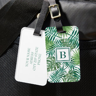 Etiqueta De Bagagem Monograma de Padrão Tropical Palmeira Selva Verde
