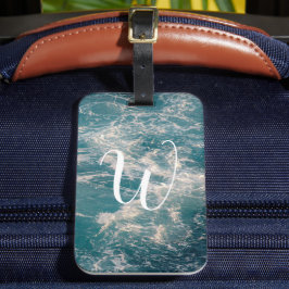 Etiqueta De Bagagem Monograma de paisagem por Caribe de ondas brancas 