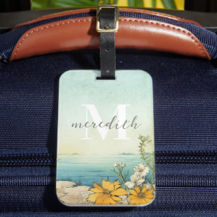Etiqueta De Bagagem Monograma de Praia Vintage