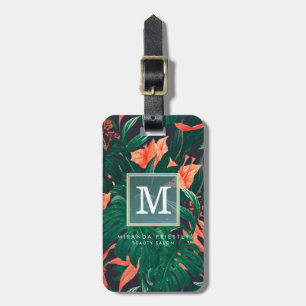 Etiqueta De Bagagem Monograma de Quadro Dourado Moderno Tropical Elega