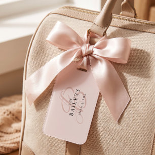 Etiqueta De Bagagem Monograma de Rosa Elegante para Recém-Casados Viag