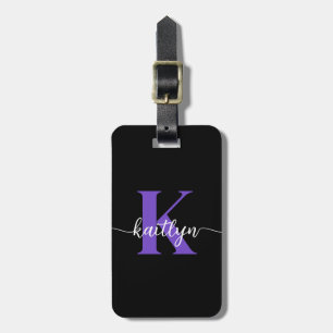 Etiqueta De Bagagem Monograma de Roteiro Roxo Preto