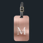 Etiqueta De Bagagem Monograma de Script de Metal Brutado Dourado Elega<br><div class="desc">Rosa Rosa Rosa Rosa Dourada,  Bruta,  Script Metálico Monograma Saco de Cueca</div>