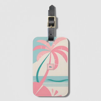 Etiqueta De Bagagem Monograma de teia rosa-rosa Elegante Minimalista