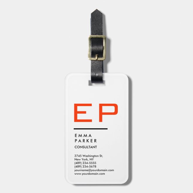 Etiqueta De Bagagem Monograma de Tendência Branca Preta (Frente Vertical)