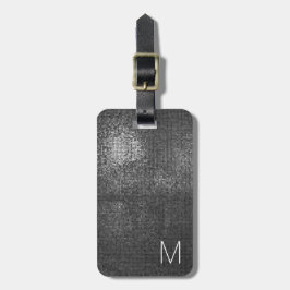Etiqueta De Bagagem Monograma de Textura Negra de Cinza Elegante