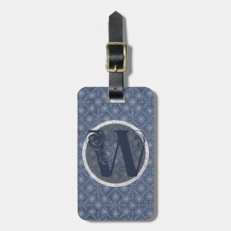 Etiqueta De Bagagem Monograma decorativo "W" de cor azul Denim