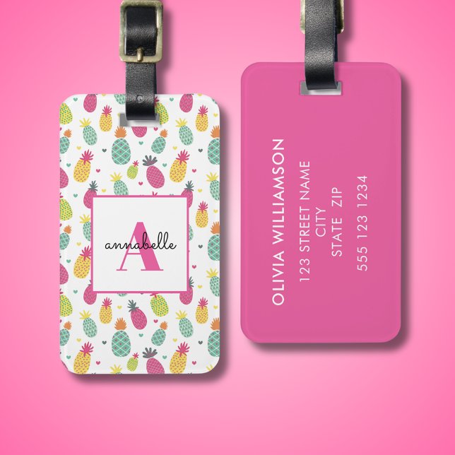 Etiqueta De Bagagem Monograma do abacaxi tropical Inicial (Pineapple tropical personalized monogram luggage tag. )