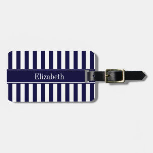 Etiqueta De Bagagem Monograma do Nome com Faixa Branca e Azul Marinho