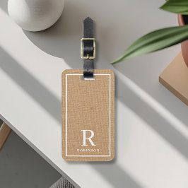 Etiqueta De Bagagem Monograma do Nome da Família Preto e Natural