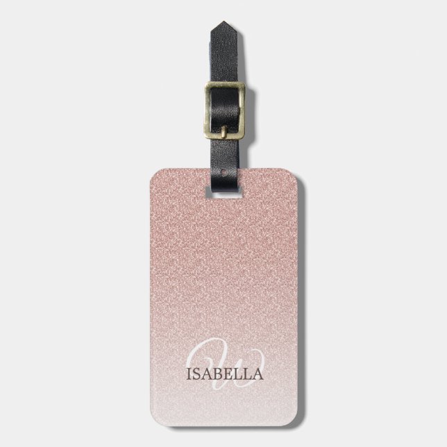Etiqueta De Bagagem Monograma do Nome da Lâmina Rosa Personalizada (Frente Vertical)