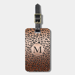 Etiqueta De Bagagem Monograma do Ombro de Impressão Leopardo de Bronze