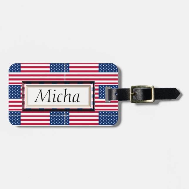 Etiqueta De Bagagem Monograma do teste padrão da bandeira americana (Frente Horizontal)