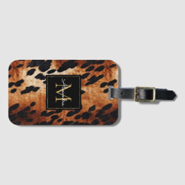 Etiqueta De Bagagem Monograma Dourado de Creme Castanho