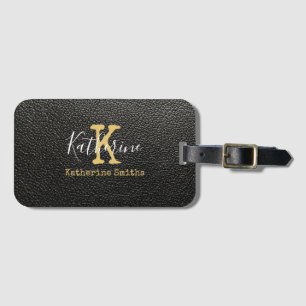 Etiqueta De Bagagem Monograma Dourado Inicial e Nome a preto