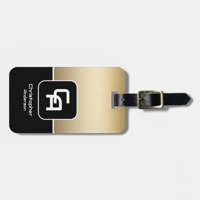 Etiqueta De Bagagem Monograma Dourado metálico (Frente Horizontal)