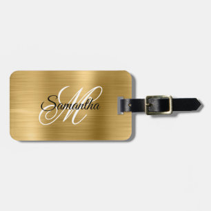 Etiqueta De Bagagem Monograma Dourado Metálico Chique