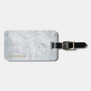 Etiqueta De Bagagem Monograma Dourado Mínimo de Mármore Branco