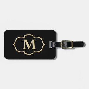 Etiqueta De Bagagem Monograma Dourado Preto