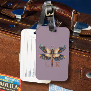 Etiqueta De Bagagem Monograma - Dragonfly Roxo