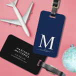 Etiqueta De Bagagem Monograma e Caligrafia com Fundo Editável<br><div class="desc">estilo viagem com este monograma de bagagem com um monograma de serif e seu nome em um roteiro de caligrafia na frente. A cor de fundo na frente e atrás é editável. Clique em personalizar para alterar a cor Personalizar, substituindo o texto do espaço reservado. Para obter mais opções, como...</div>