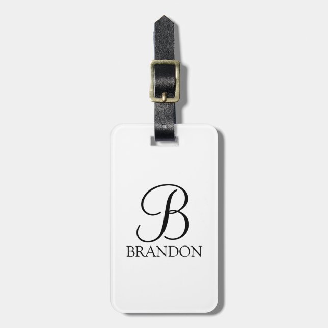 Etiqueta De Bagagem Monograma e Nome de Script Personalizado (Frente Vertical)