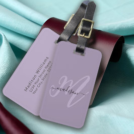 Etiqueta De Bagagem Monograma e Nome do Script de Boho Roxo