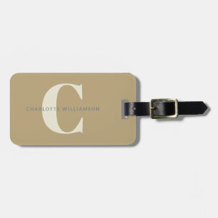 Etiqueta De Bagagem Monograma e Nome Personalizados Simples em Camelo