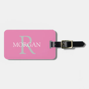 Etiqueta De Bagagem Monograma e Nome Rosa e Cinza Simples e Moderno DI