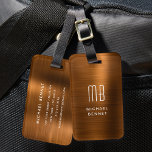 Etiqueta De Bagagem Monograma Elegante Castanho-de-Cobre Esmagado Metá<br><div class="desc">Monograma de Cobre Marrom esmagado com escova de bagagem metálica</div>