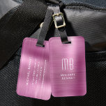 Etiqueta De Bagagem Monograma Elegante, Cor-de-rosa, com metal escovad<br><div class="desc">Marca de Bagagem Metálica Personalizada,  Cor-de-rosa,  Mal-Esfregada,  Com Matiz.</div>