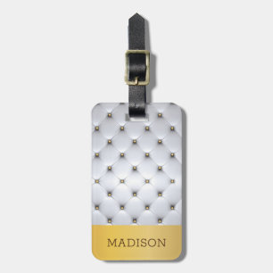 Etiqueta De Bagagem Monograma elegante de ouro luxuoso prateado