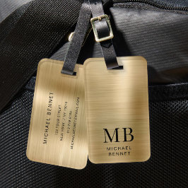 Etiqueta De Bagagem Monograma Elegante Dourado