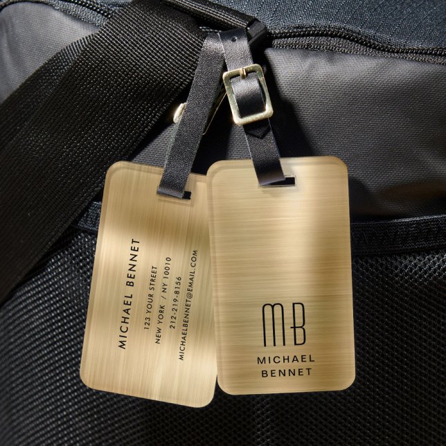 Etiqueta De Bagagem Monograma Elegante Dourado (Elegant Monogram Gold Luggage Tag)