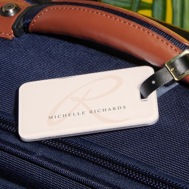 Etiqueta De Bagagem Monograma Elegante Elegante Rosa Suspenso (Criador carregado)