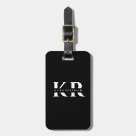 Etiqueta De Bagagem Monograma Elegante Minimalista Viagem preto e bran