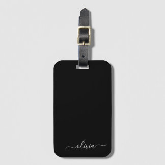 Etiqueta De Bagagem Monograma Elegante Moderno e Branco Negro