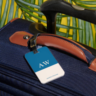 Etiqueta De Bagagem Monograma elegante personalizado Oceano