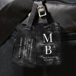 Etiqueta De Bagagem Monograma Elegante Preto e Branco