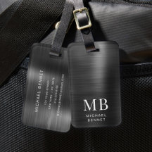Monograma Elegante Preto Metálico Escovado 