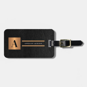 Etiqueta De Bagagem Monograma elegante profissional preto dourado