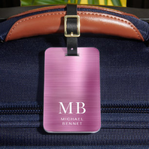 Etiqueta De Bagagem Monograma Elegante Rosa