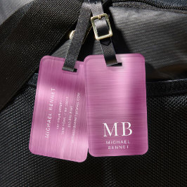 Etiqueta De Bagagem Monograma Elegante Rosa