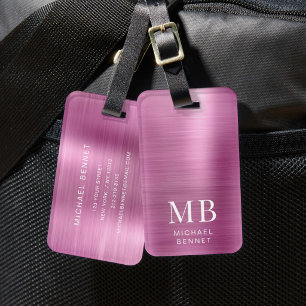 Etiqueta De Bagagem Monograma Elegante Rosa