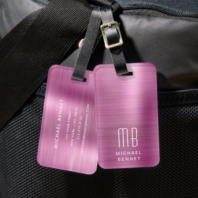 Etiqueta De Bagagem Monograma Elegante Rosa (Elegant Monogram Pink Luggage Tag)