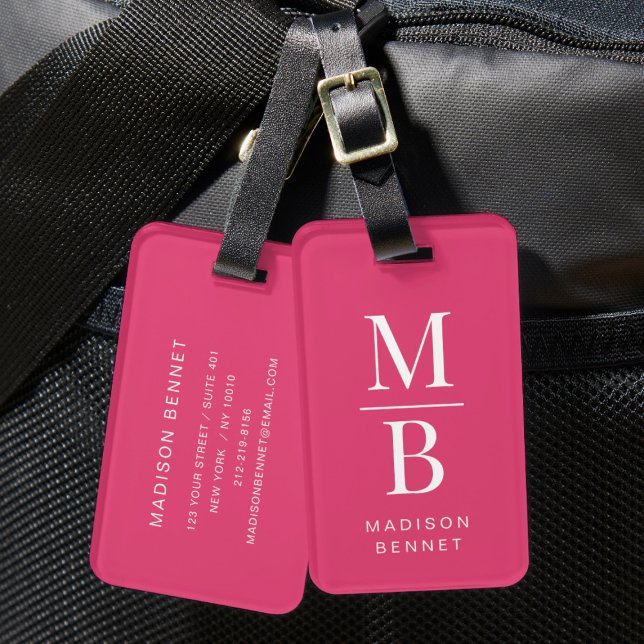 Etiqueta De Bagagem Monograma Elegante Rosa (Elegant Monogram Pink Luggage Tag)