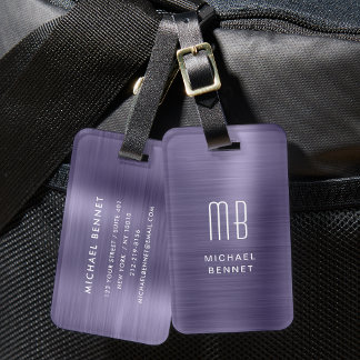 Etiqueta De Bagagem Monograma Elegante Roxo Metal Brusado 