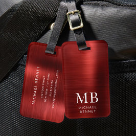 Etiqueta De Bagagem Monograma Elegante Vermelho