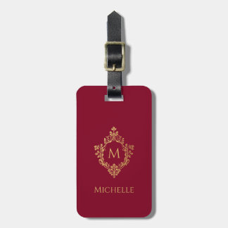Etiqueta De Bagagem Monograma em Carimbo Vintage Vermelho Borgonha Fal